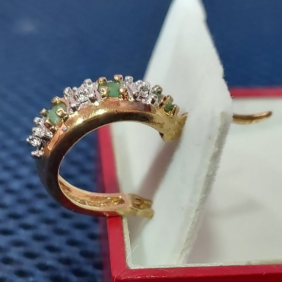 Round emerald & CZ and sterling w gold wash single earing 1.5 cm round - Picture 2 of 6